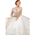 Custom Make High Quality Wedding Dress Bridal Gown Long Sheer Sleeves Ball Gown Luxury Beaded Crystal Wedding Dress